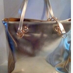 NEW Gold Mettalic Bloomingdale Tote